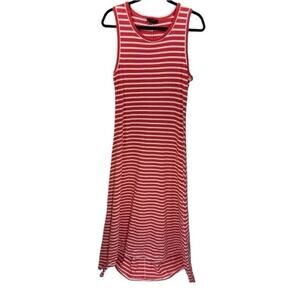 J. Crew Sleeveless High Low Maxi Tank Dress Sz XS Pink White Striped NEW